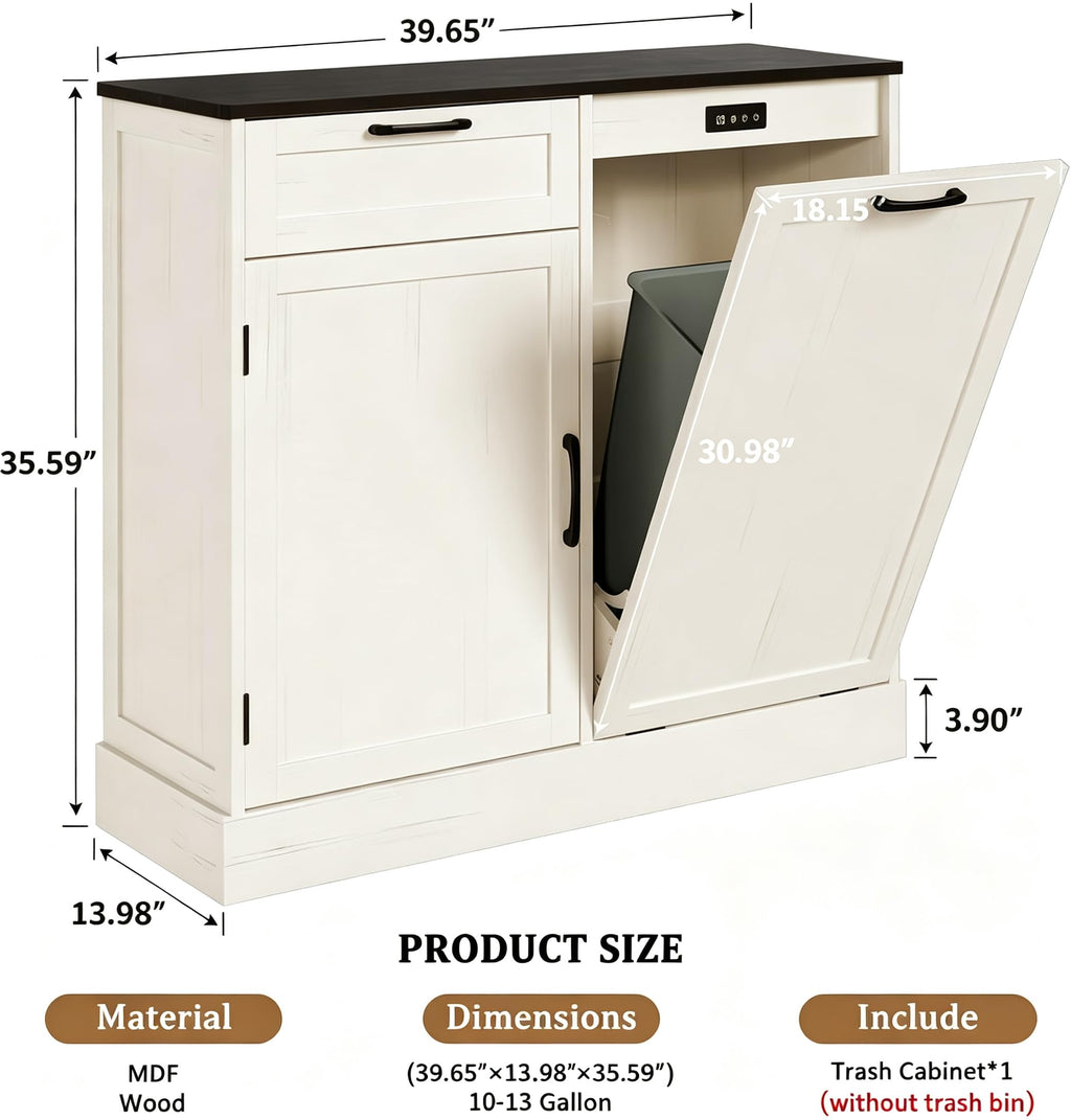 Off-White Tilt Out Trash Can Cabinet L6174