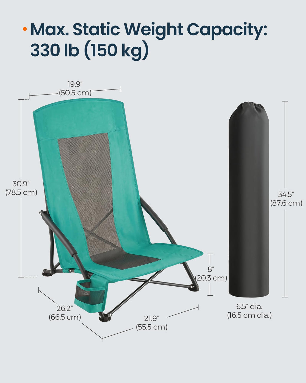 Portable Folding Camping Chair with Cup Holder, Set of 2, Green Y176