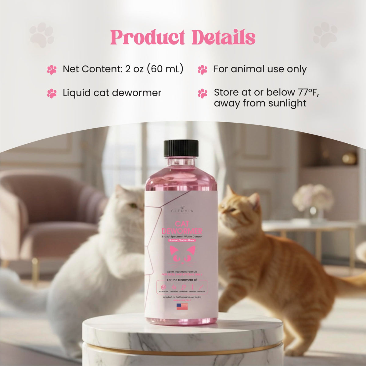 Chicken Flavor Liquid Cat Dewormer with Syringe 120ml P1400