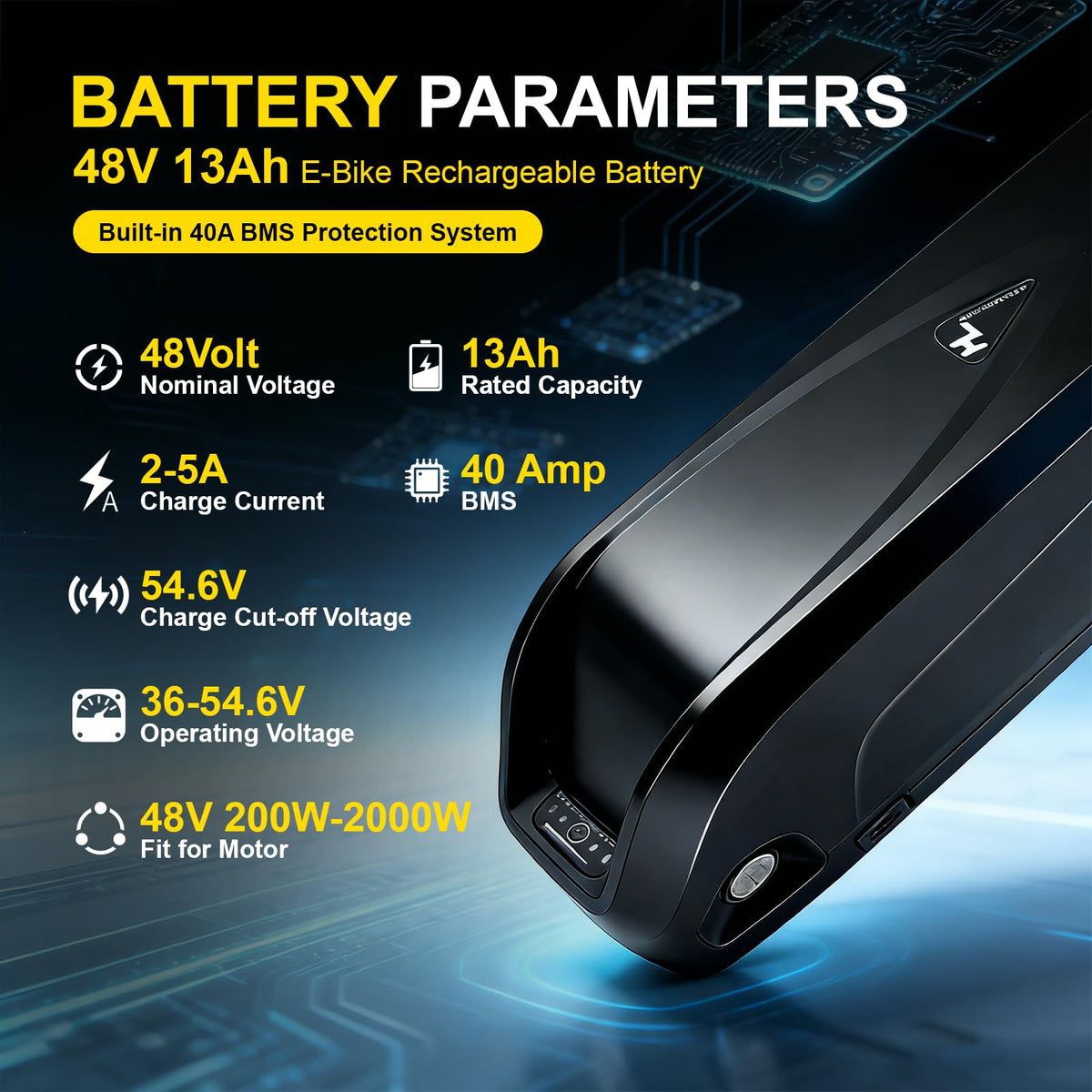48V 13Ah Lithium Battery with 40A BMS Q1016