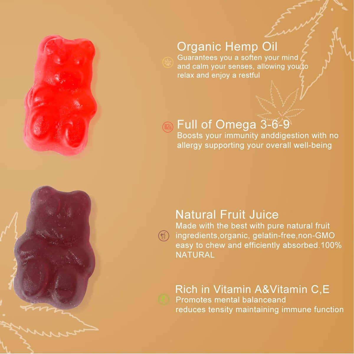Assorted Fruit Flavors Hemp Gummies Q665