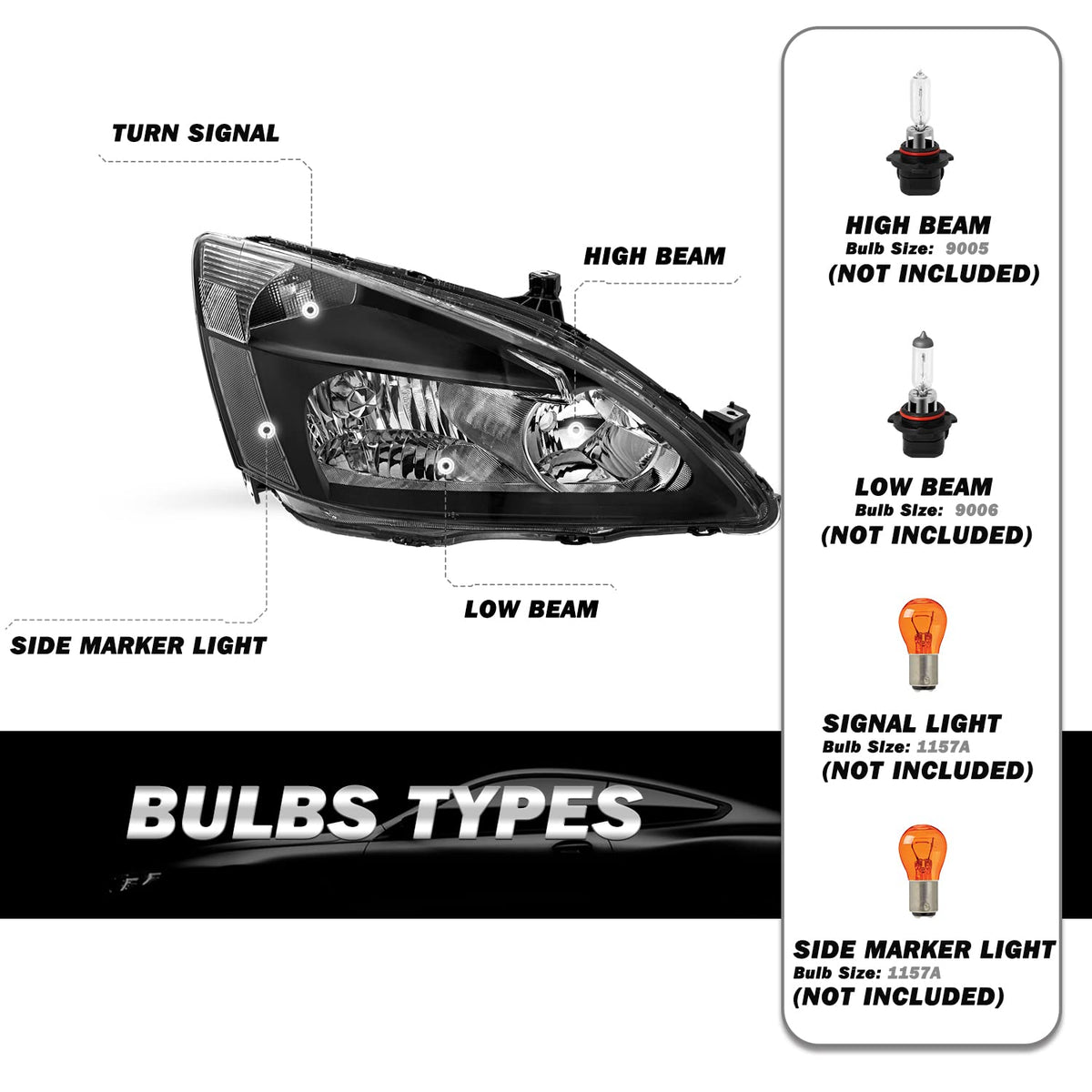 2003-2007 Honda Accord Halogen Headlight Assembly S988