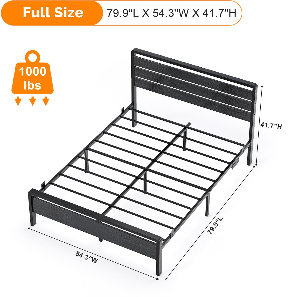 Full Size Metal Platform Bed Frame with LED Headboard and Charging Ports, Black K62834
