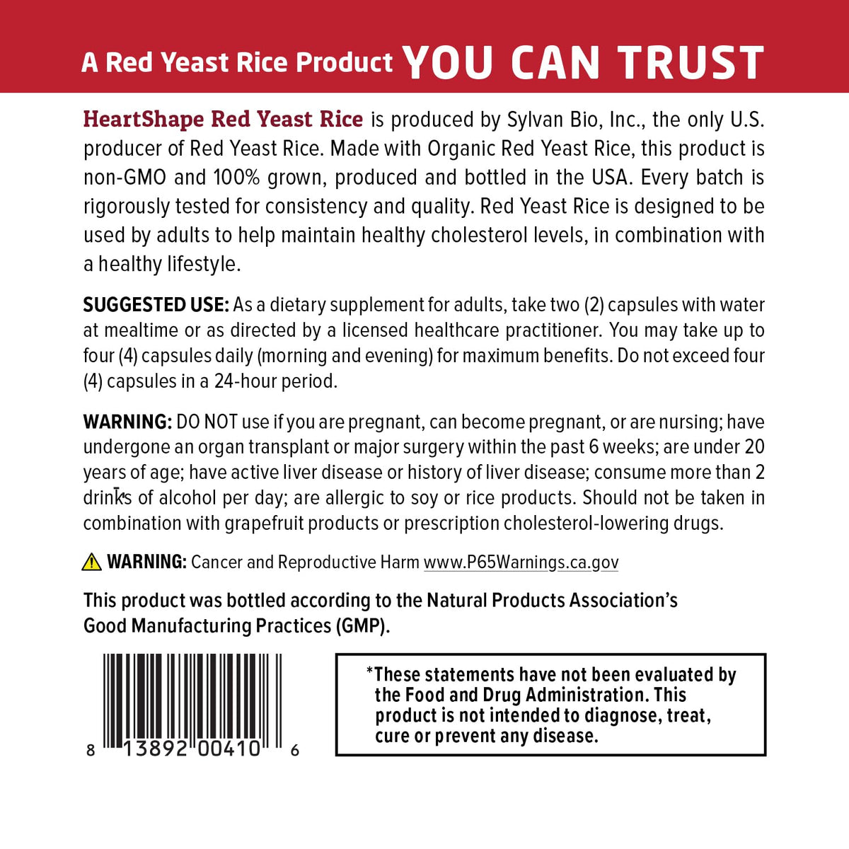 Red Yeast Rice Supplement 1,200 mg Organic Non-GMO 120 Capsules P5432