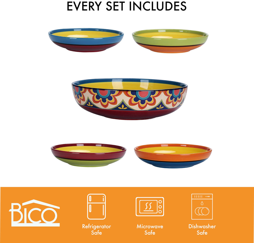 Ceramic Pasta Bowl Set of 5, Microwave & Dishwasher Safe Q78610