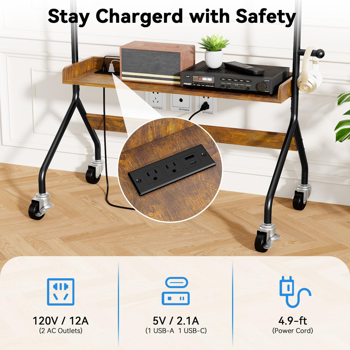 Rolling TV Stand with Power Outlet for 32-75 Inch TV Z982861