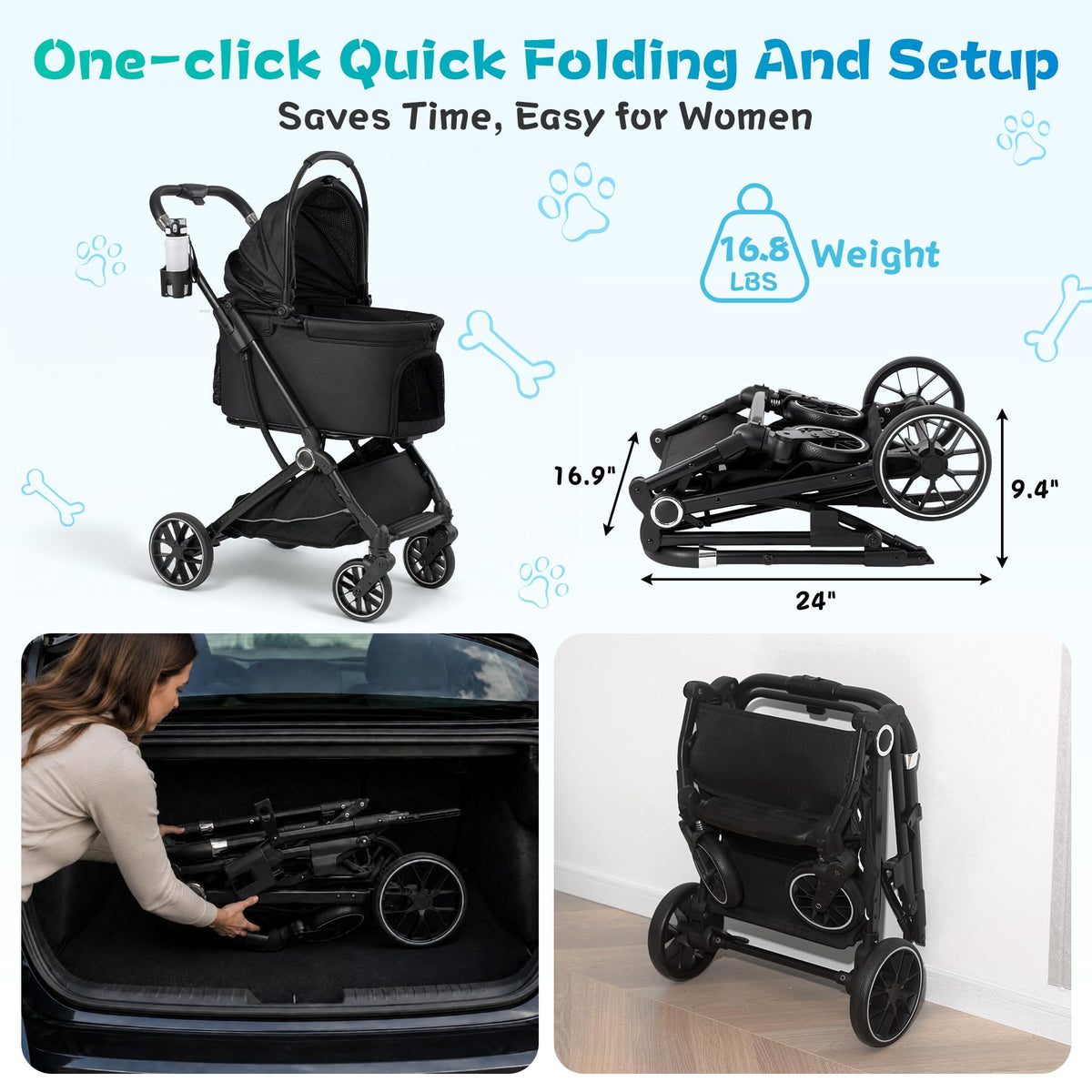 3-in-1 Pet Stroller Black Q6062