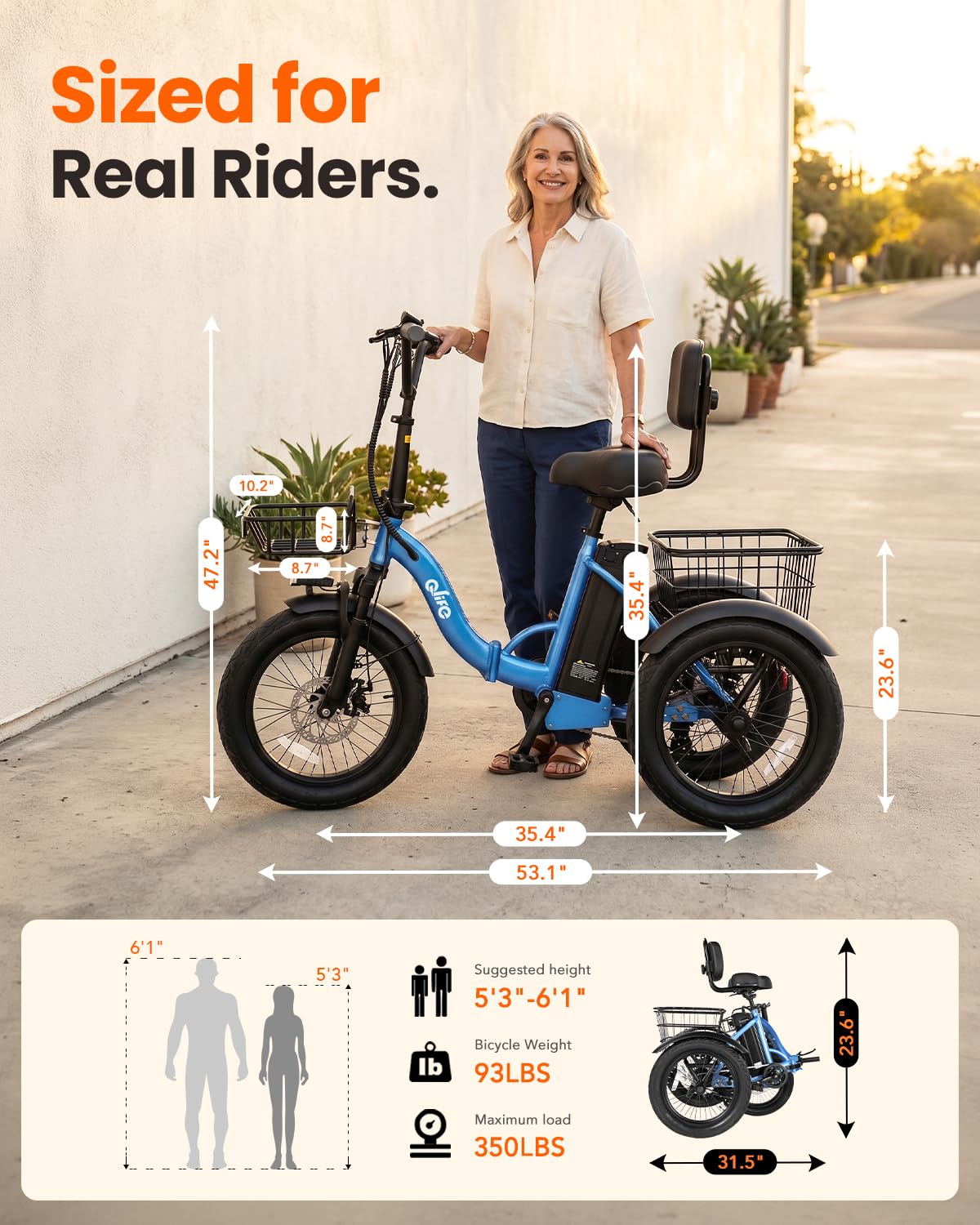 1200W Folding Electric Trike with Cargo Rack S11988