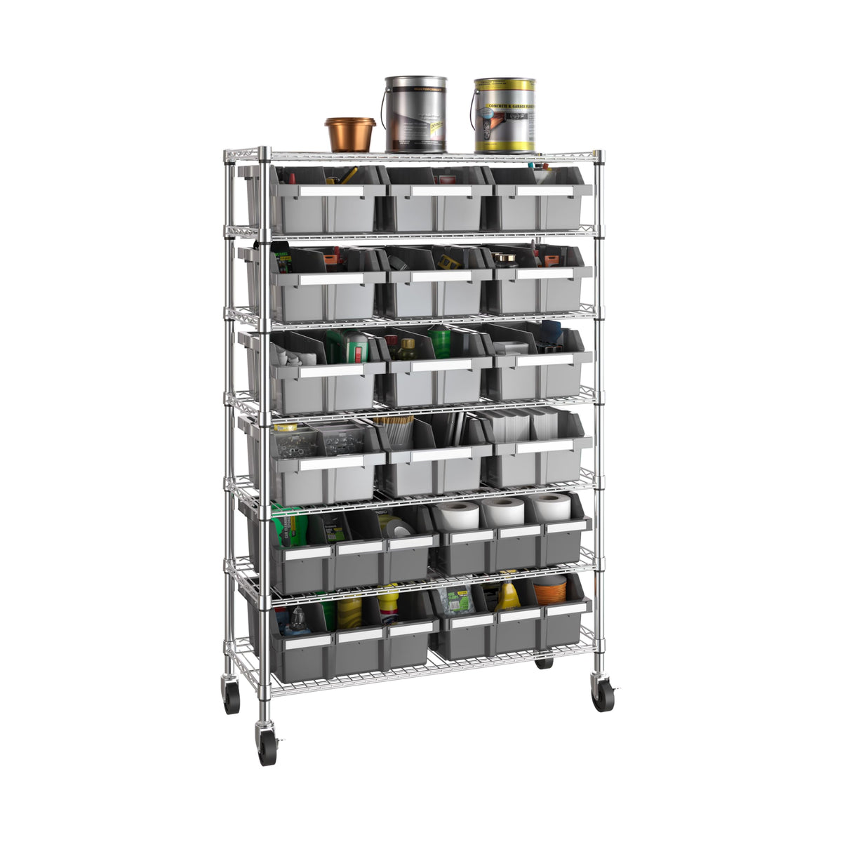 7-Tier 16-Bin Steel Wire Shelving Rack A62967