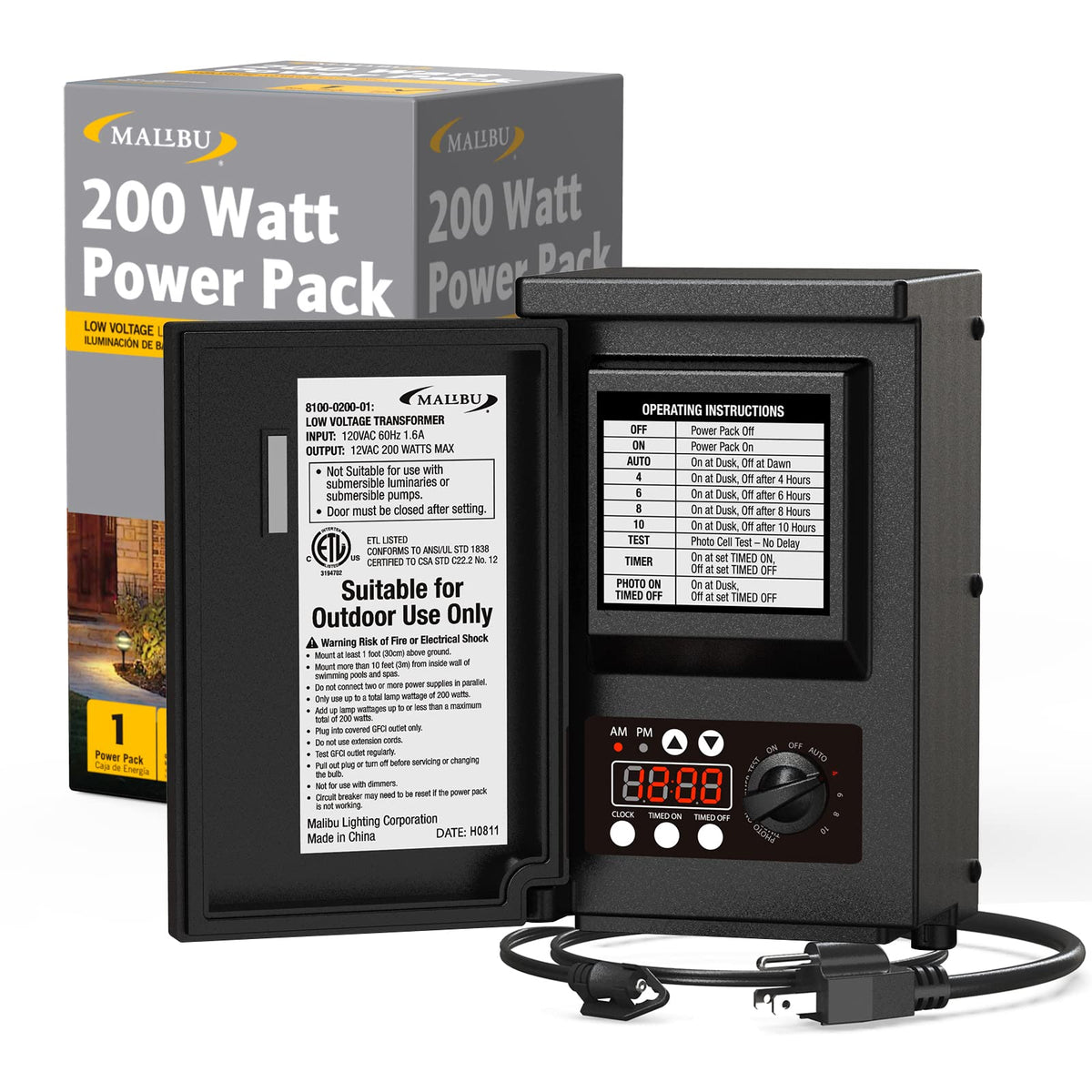 200W Low Voltage Landscape Transformer with Photo Sensor Timer L97069