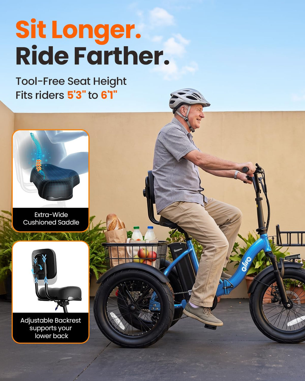 1200W Folding Electric Trike with Cargo Rack S11988