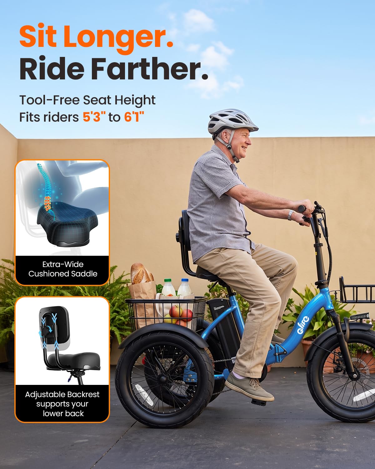 1200W Folding Electric Trike with Cargo Rack S11988