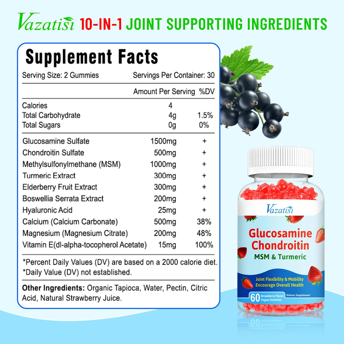 Glucosamine Chondroitin Gummies with Turmeric & MSM, 60 Gummies U332