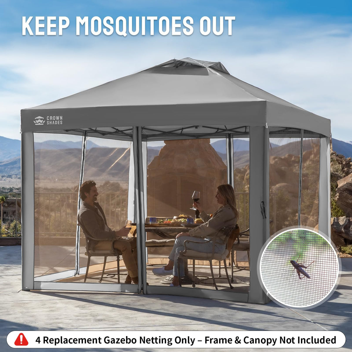 Gazebo Replacement Mosquito Netting 10 x 10ft Grey B51057