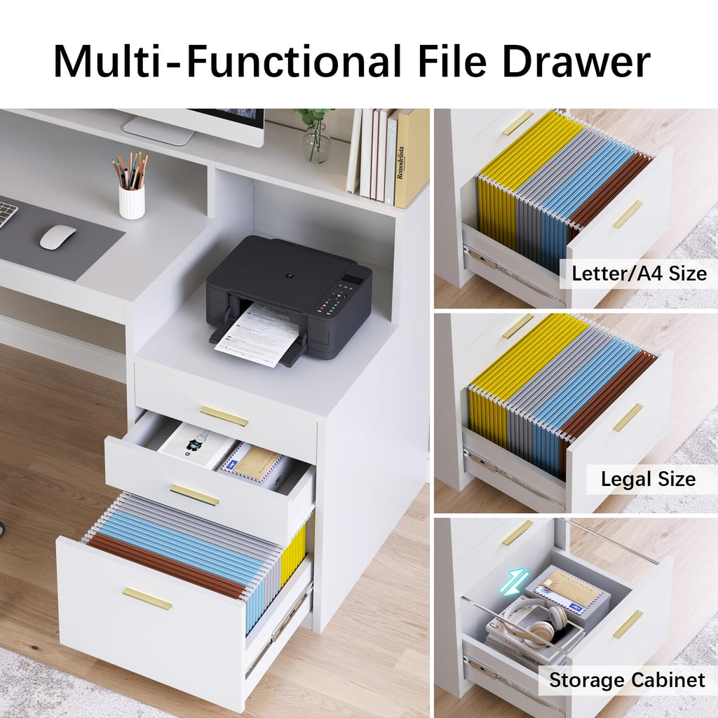 65" White Computer Desk with 3 Drawers T626614