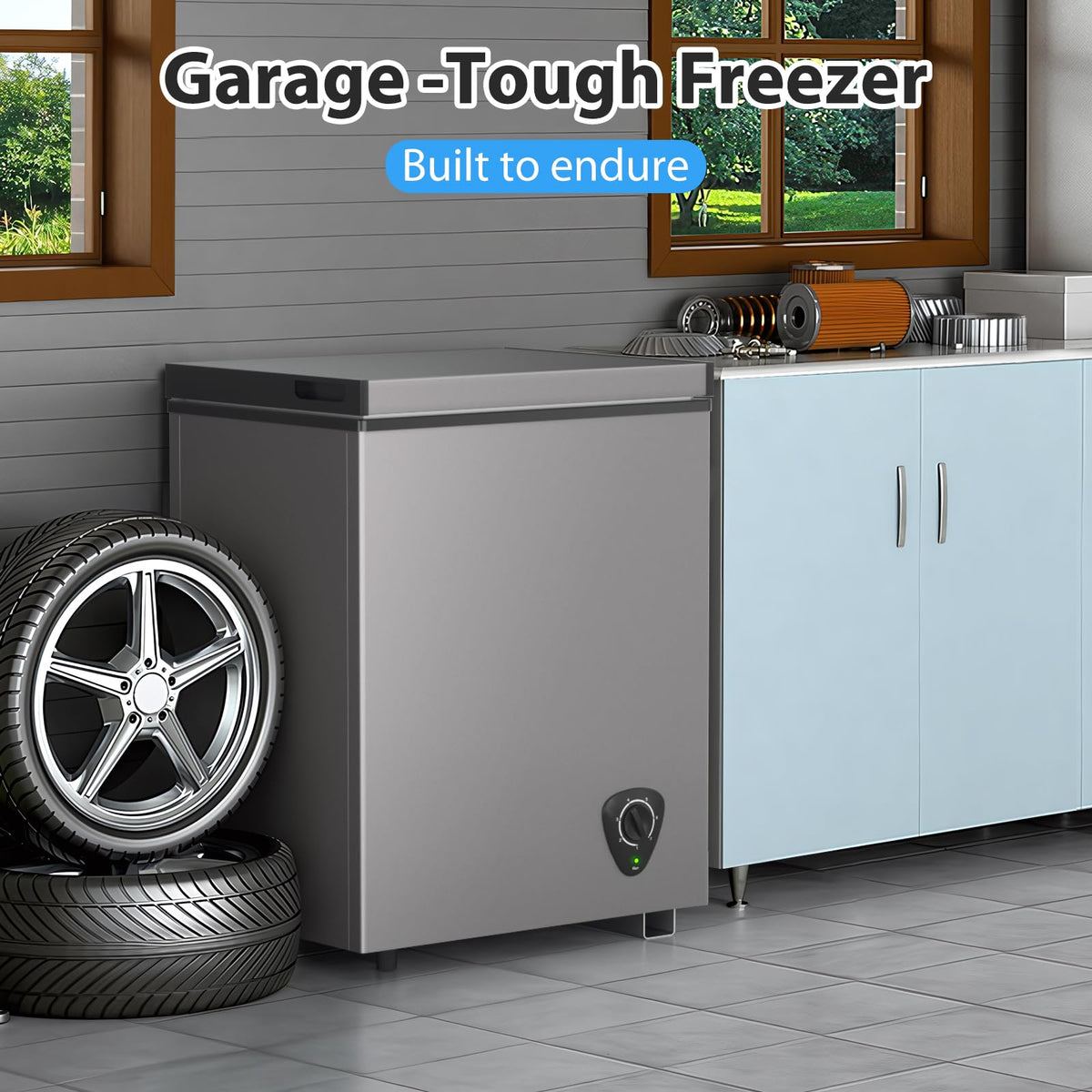 3.5 Cubic Feet Grey Chest Freezer with Removable Basket W12785