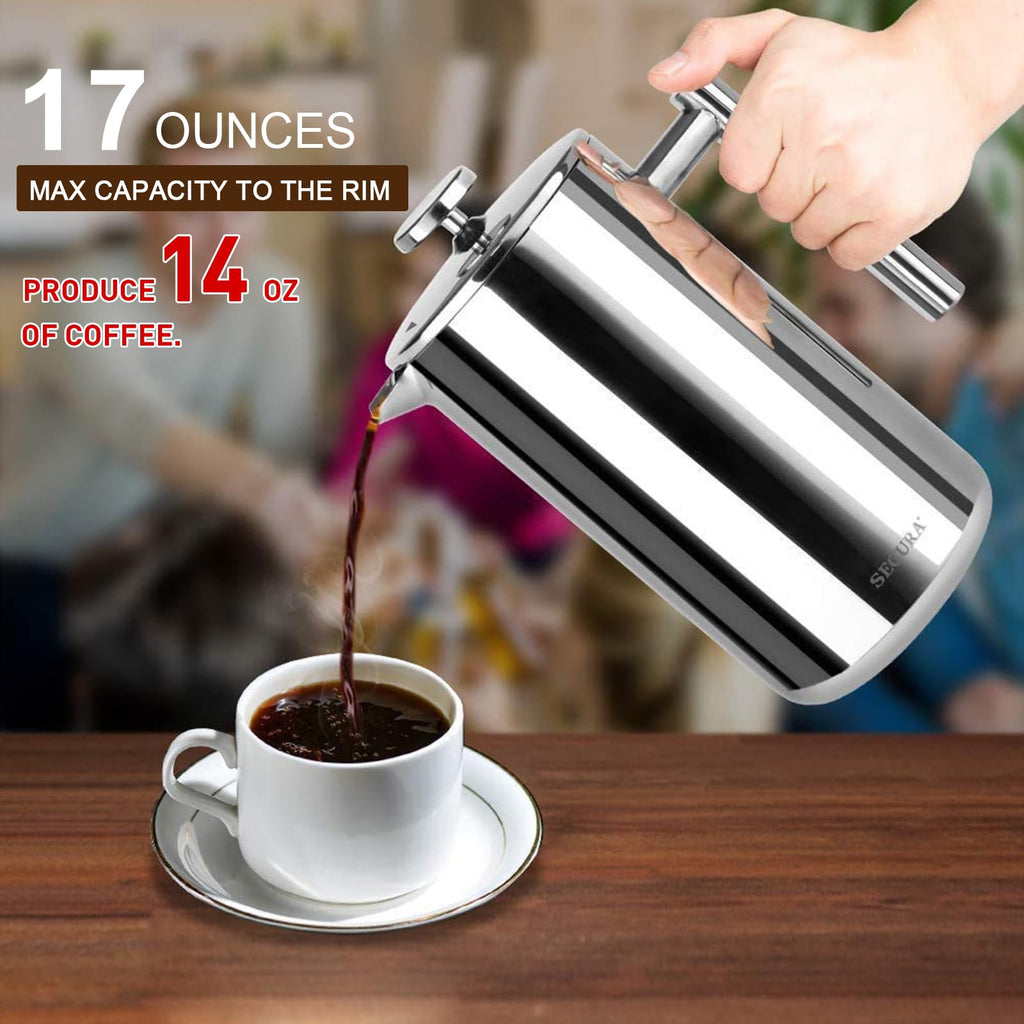 French Press Coffee Maker 304 Grade Stainless Steel Insulated 17oz Q20327
