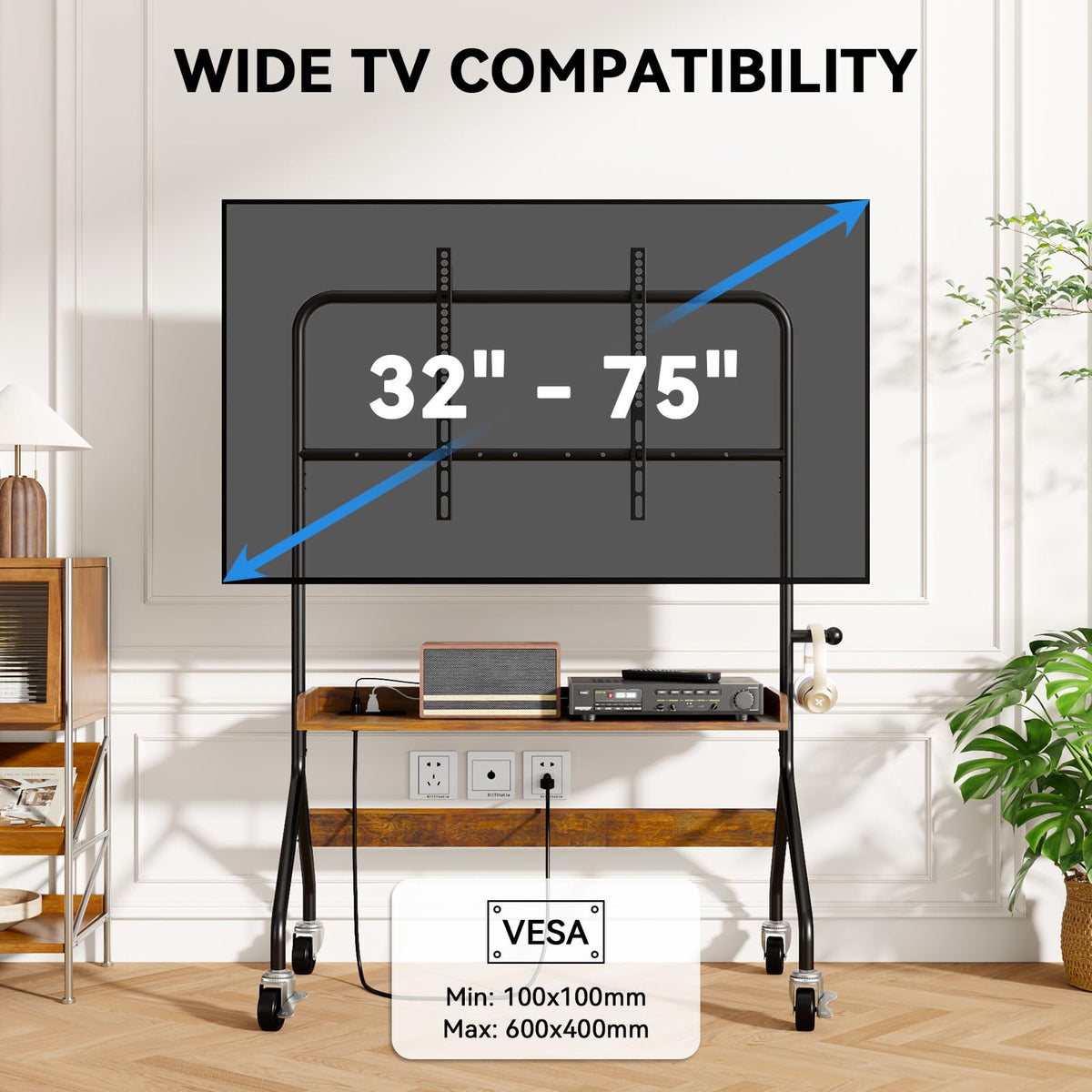Rolling TV Stand with Power Outlet for 32-75 Inch TV Z982861