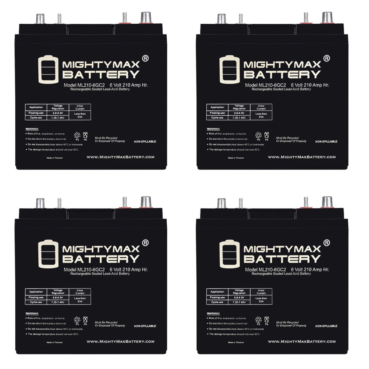 6V 210AH Dual Terminal SLA Replacement Battery 4 Pack O607222