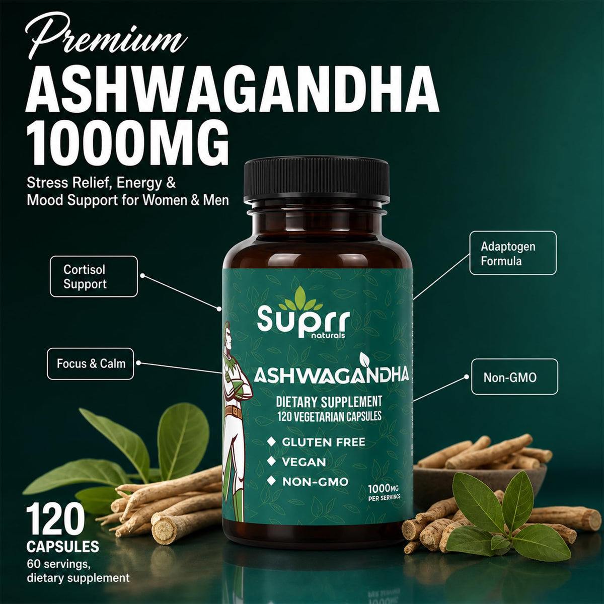 Ashwagandha 1000mg Supplement 120 Capsules E177