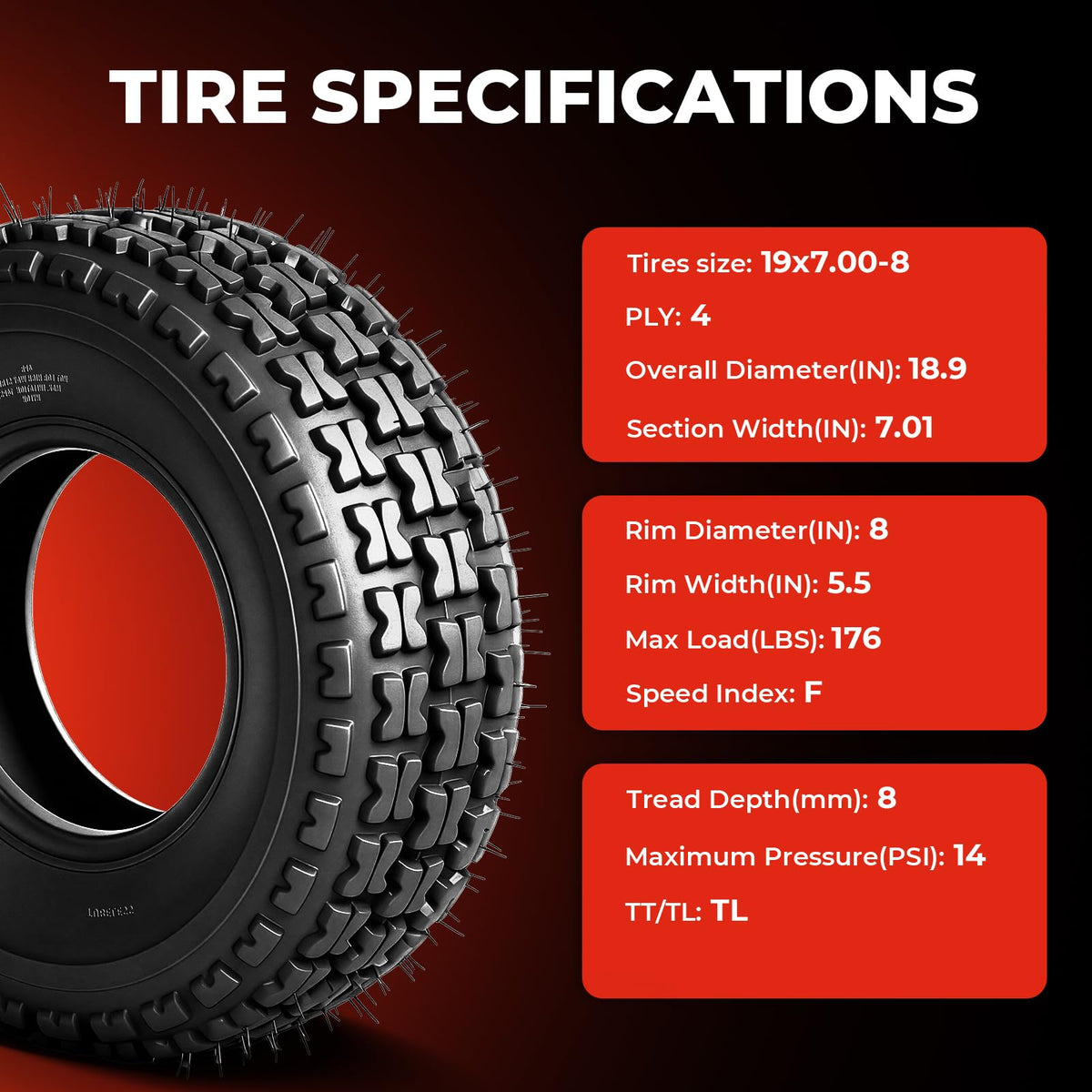 Set of 2 19x7-8 ATV UTV Tires N422