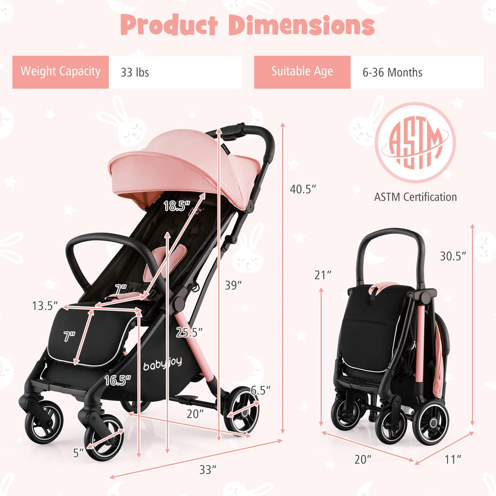 Lightweight Compact Baby Stroller with Canopy and Storage Basket F570