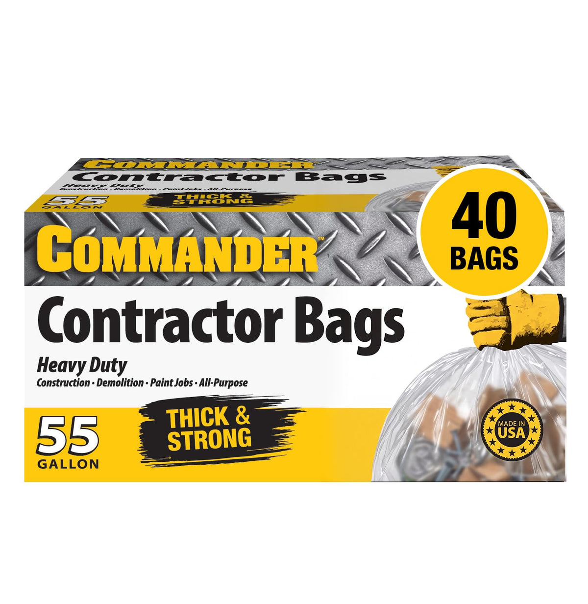 55 Gallon Clear Heavy Duty Contractor Bags with Flap Ties, Pack of 40 Y4936