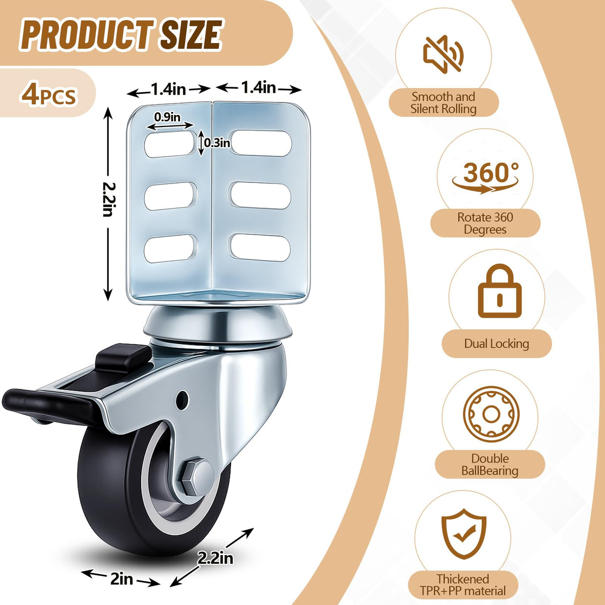 4 Pack Black Swivel Caster Wheels with Top Brake Y167