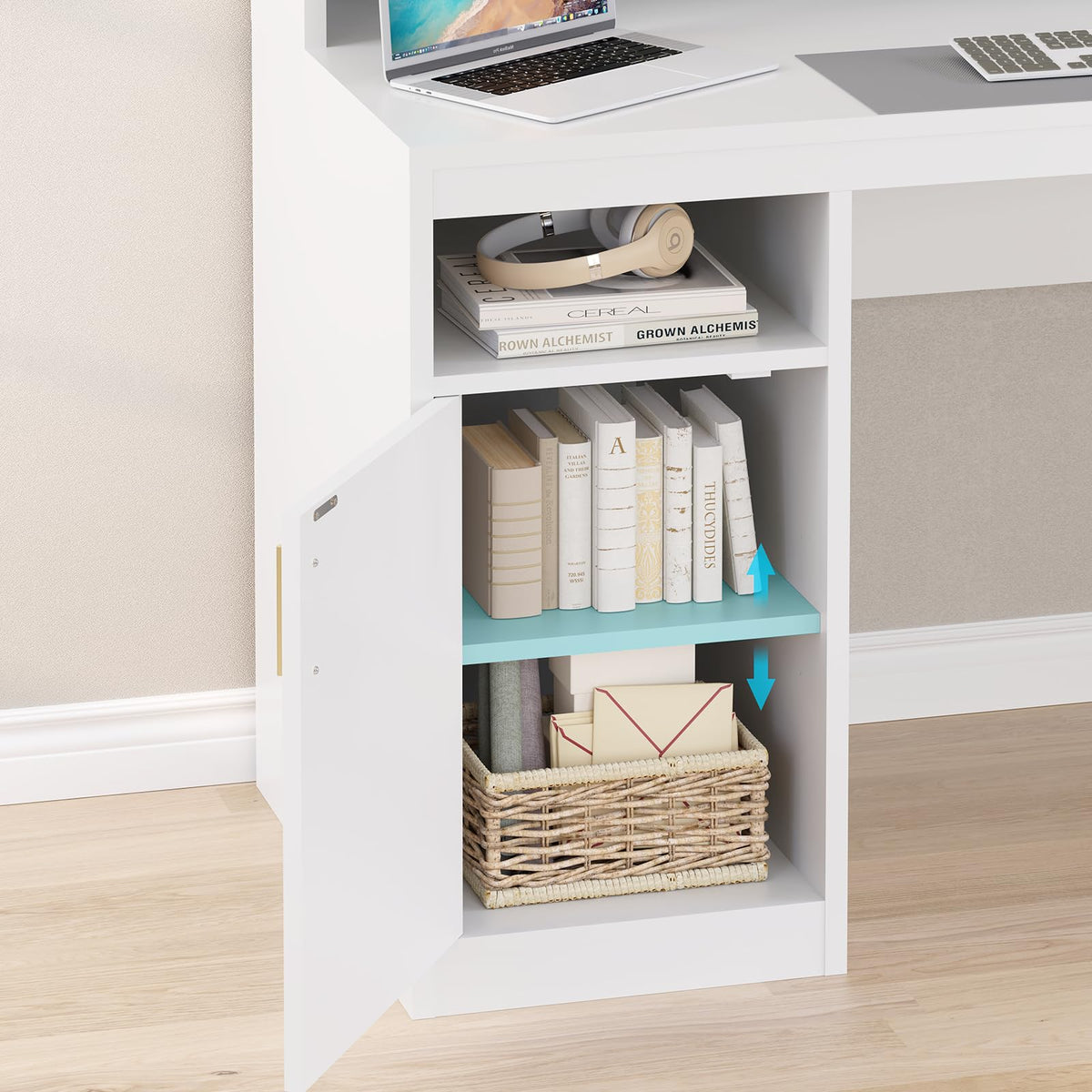65" White Computer Desk with 3 Drawers T626614