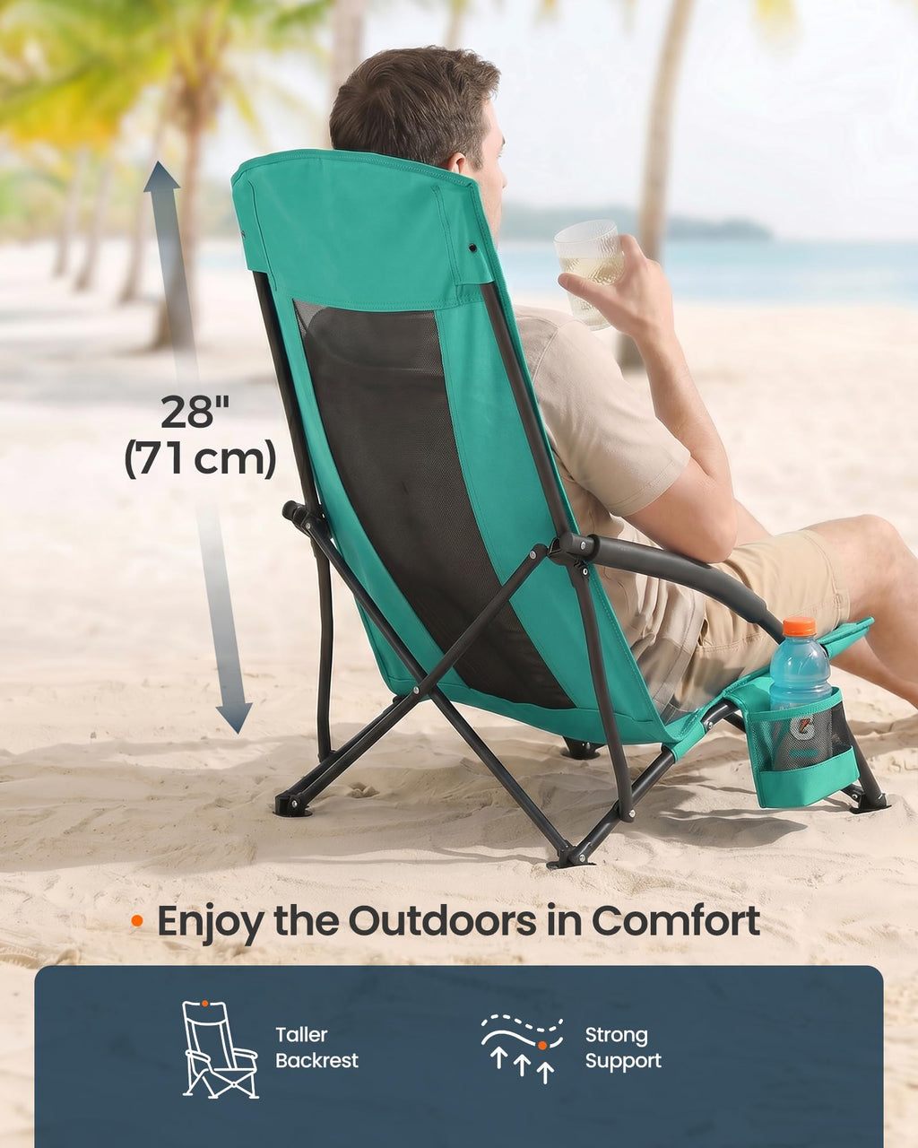Portable Folding Camping Chair with Cup Holder, Set of 2, Green Y176