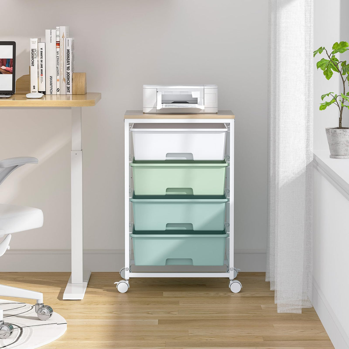 Rolling Cart with Drawers, 4-Drawer Utility Cart, Green R5009