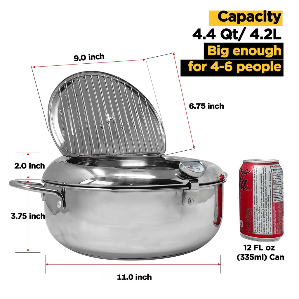 Deep Fryer Pot with Lid, 304 Stainless Steel M6546