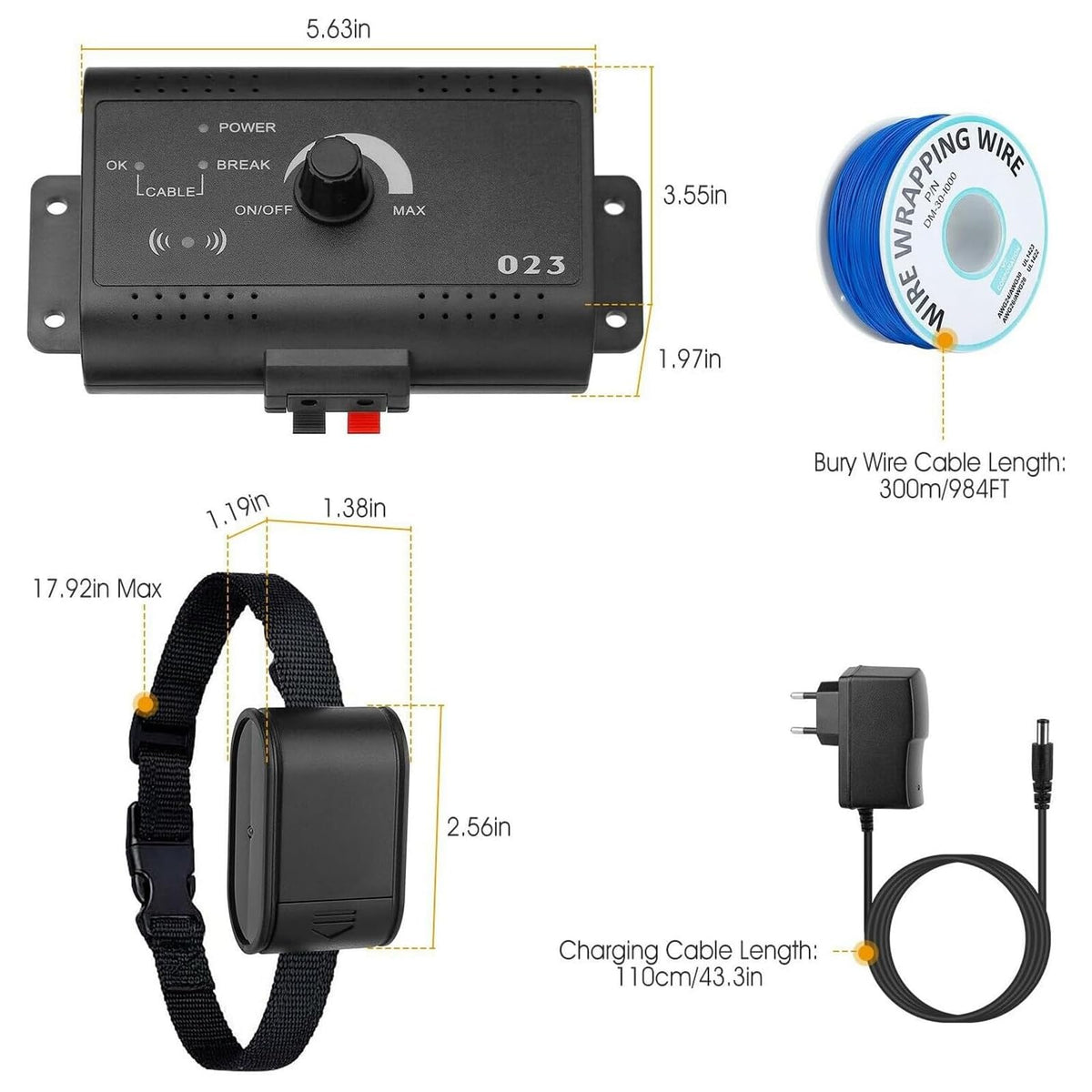 Underground Electric Dog Fence, In-Ground Pet Containment System, Waterproof Training Collar H37945