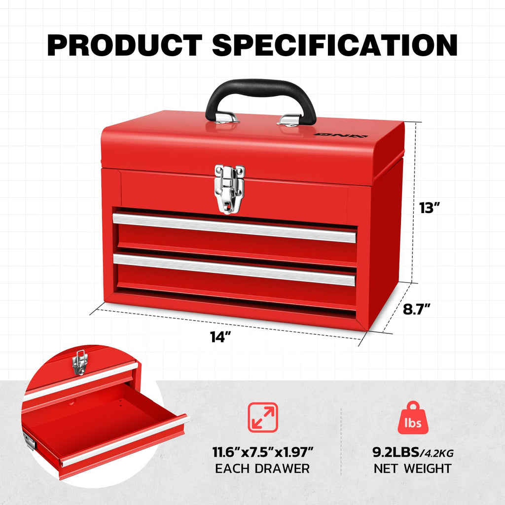 14 Inch Steel Portable Tool Box 2 Drawer W3013