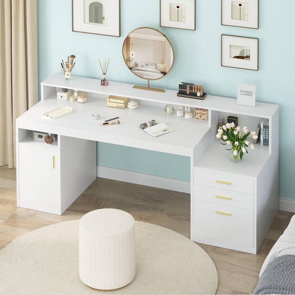 65" White Computer Desk with 3 Drawers T626614
