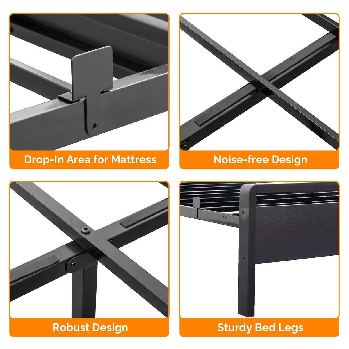 Full Size Metal Platform Bed Frame with LED Headboard and Charging Ports, Black K62834