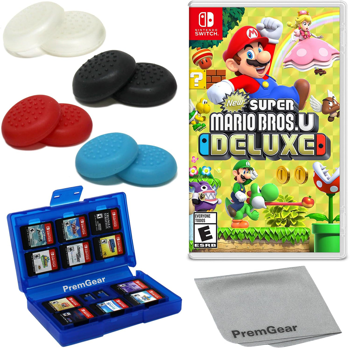 New Super Mario Bros. U Deluxe for Nintendo Switch with Thumb Grips, Game Card Holder & Cleaning Cloth D24724