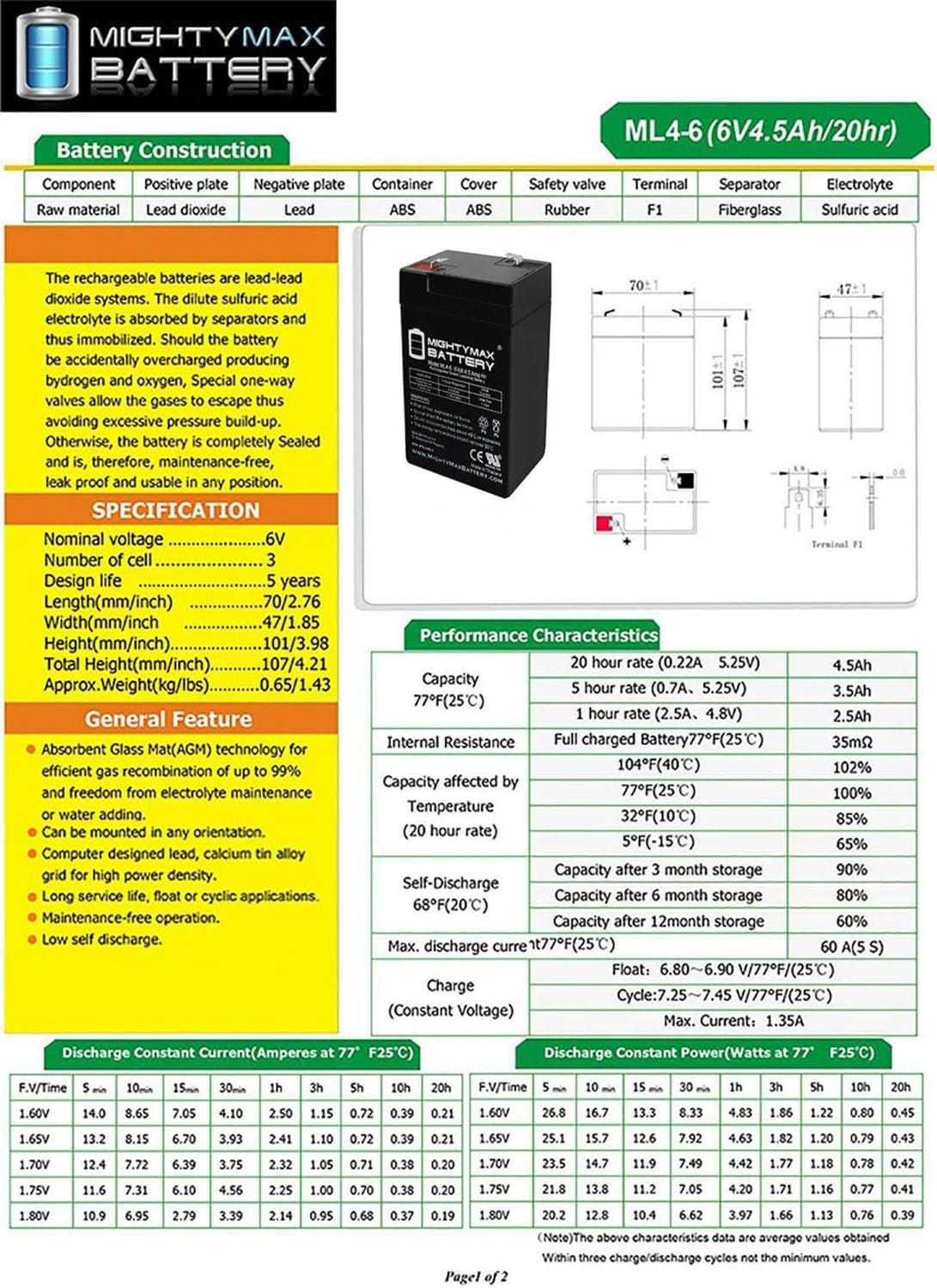 6V 4.5AH SLA Battery 2 Pack P527904