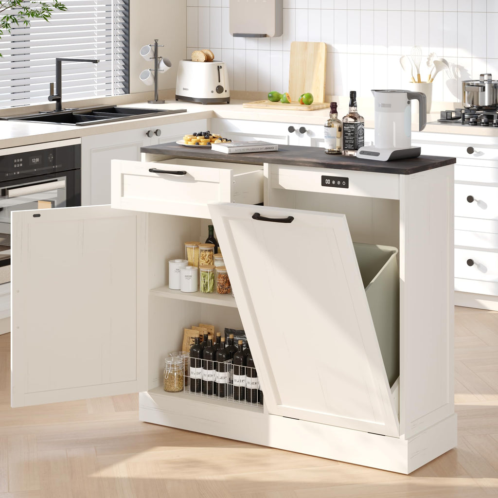 Off-White Tilt Out Trash Can Cabinet L6174