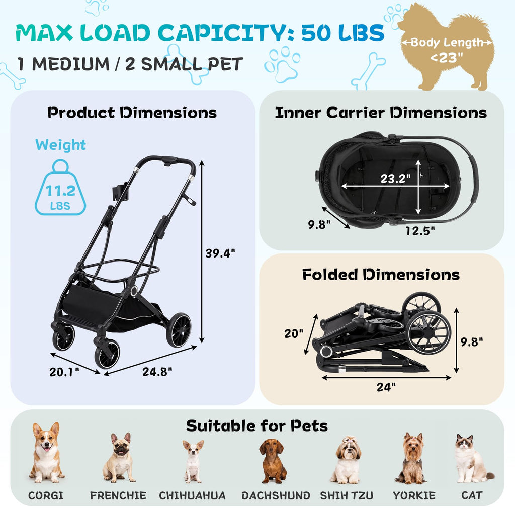 3-in-1 Pet Stroller Black Q6062