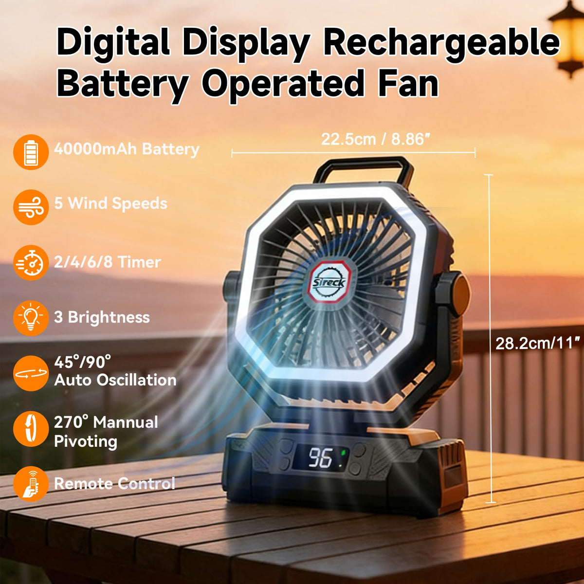 Black 10-Inch 40000mAh Portable Camping Fan J5967