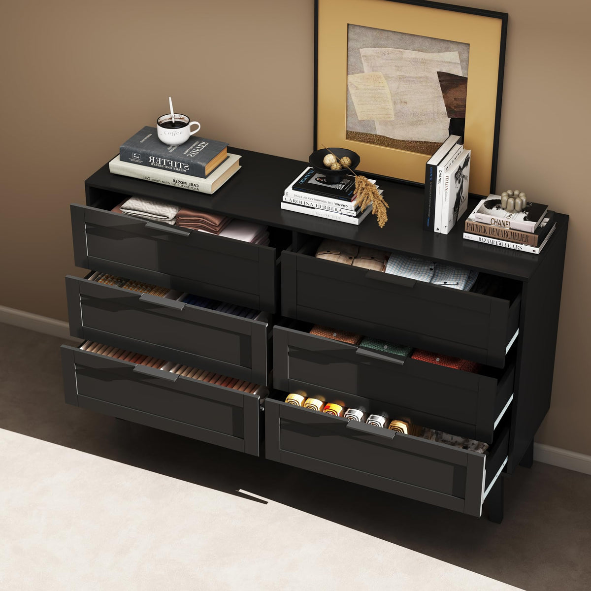 Black 6 Drawer Dresser Z6542