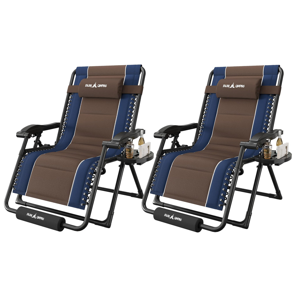 XXL Padded Zero Gravity Chairs Set of 2 Foldable Reclining Chair with Cup Holder P977727