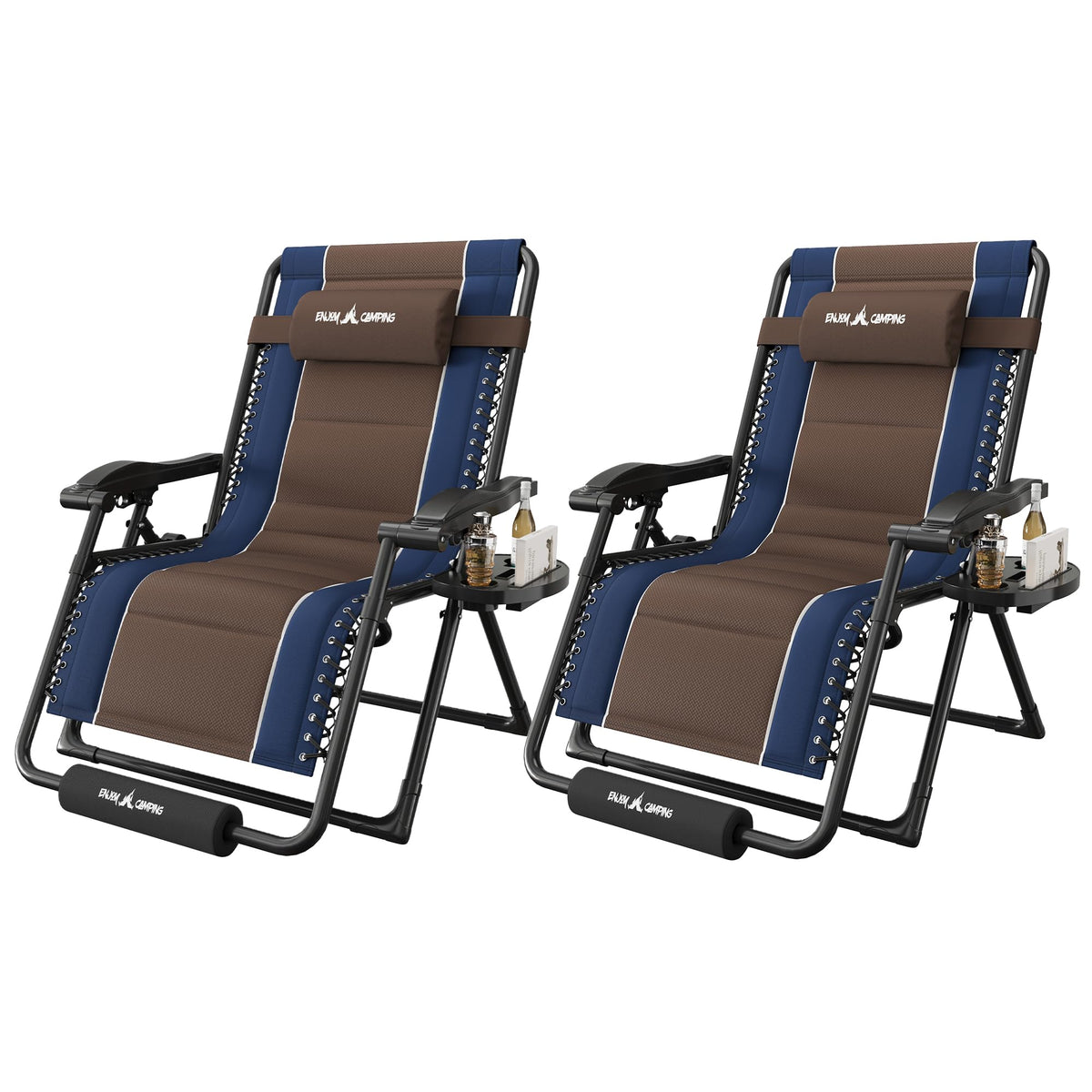 XXL Padded Zero Gravity Chairs Set of 2 Foldable Reclining Chair with Cup Holder P977727
