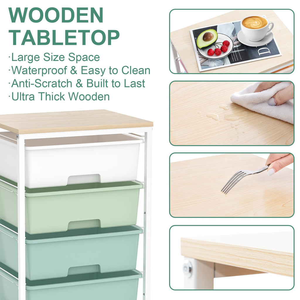 Rolling Cart with Drawers, 4-Drawer Utility Cart, Green R5009
