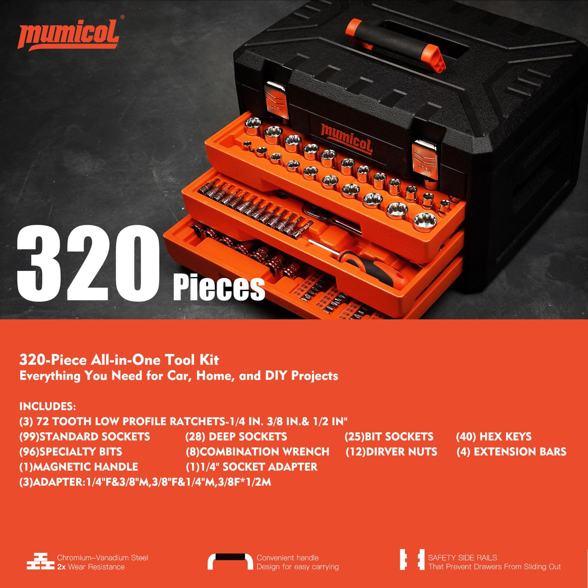 320-Pcs Mechanic Tool Set with 72-Tooth Ratchet Z721