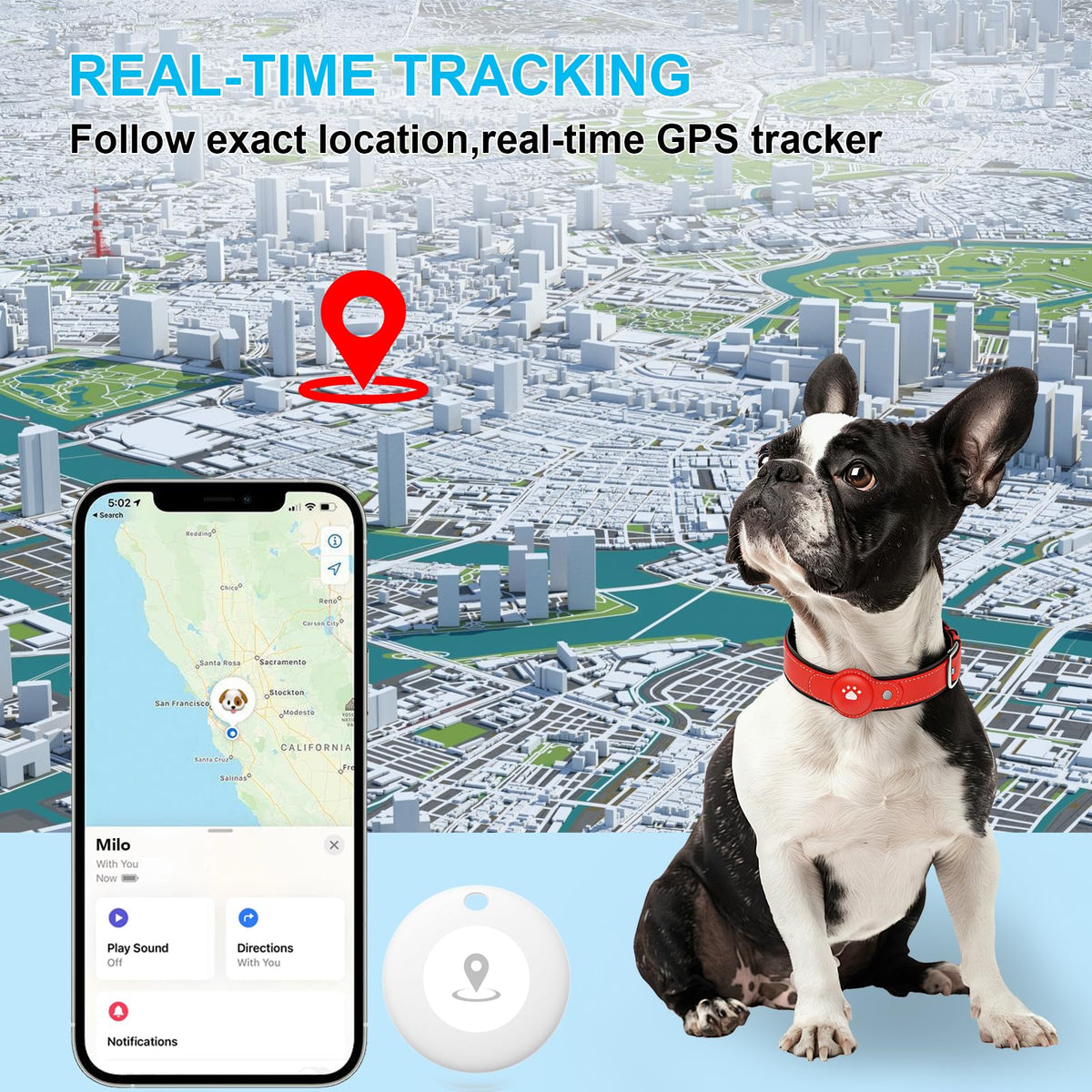 GPS Tracker for Dogs, Pet Location Tracker with Collar X873