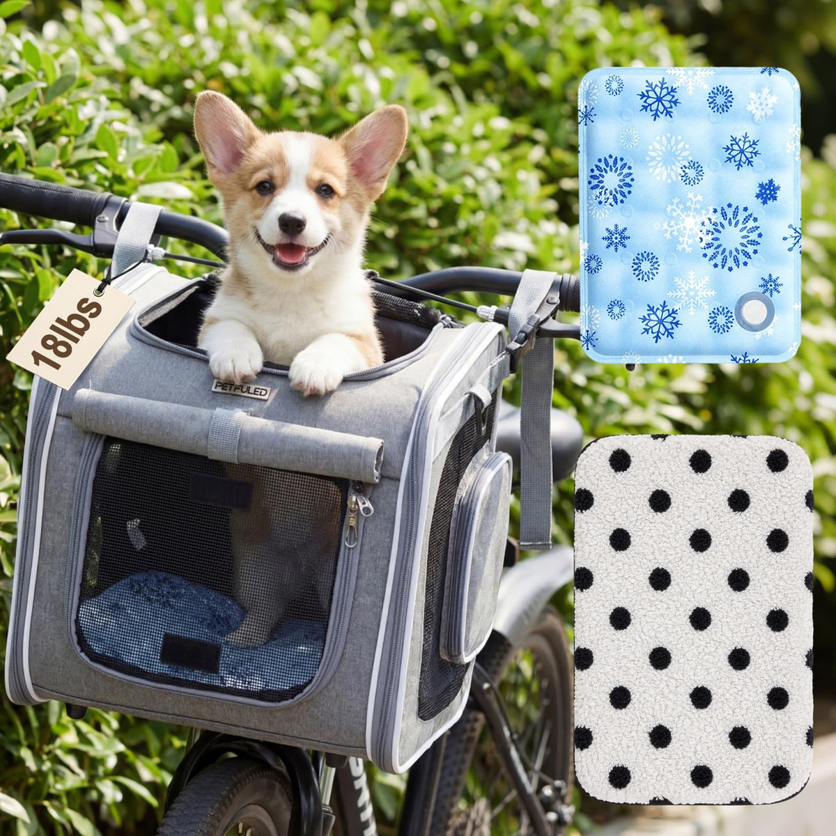 Dog Bike Basket for Small Dogs up to 8 kg, Gray Y408