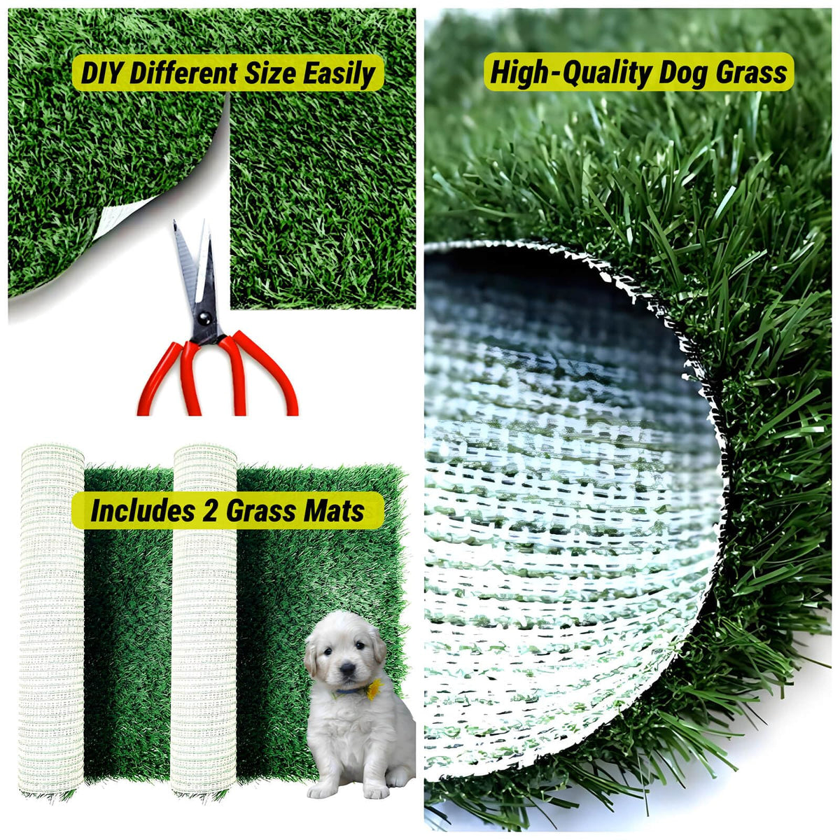 Portable Dog Grass Pad with Tray & 2 Replacement Grass Pads J319