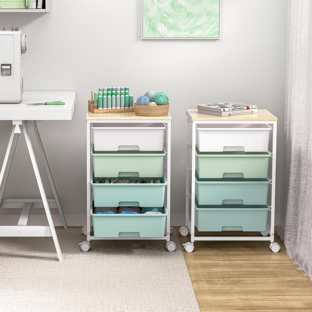 Rolling Cart with Drawers, 4-Drawer Utility Cart, Green R5009